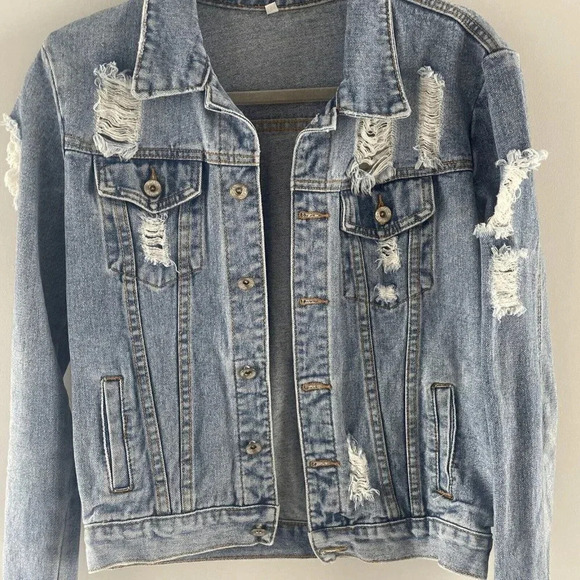 Womens Distressed Denim Jacket - Light Blue Size XS - Picture 7 of 9